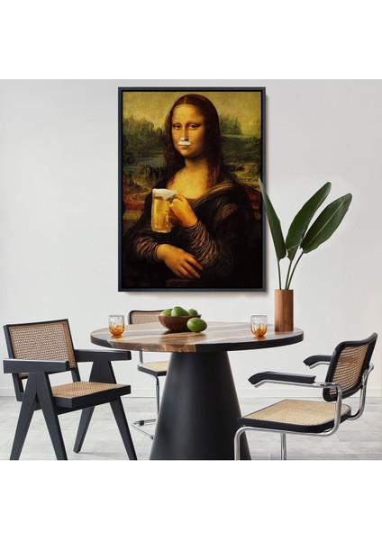 Çerçeveli Bira Içme Mona Lisa Kanvas Tablo, Olağandışı Mona Lisa Kanvas TABLO-5219