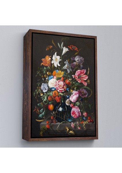 Çerçeveli Renkli Çiçekler Yağlıboya Görünüm Dekoratif Kanvas Duvar TABLOSU-5941