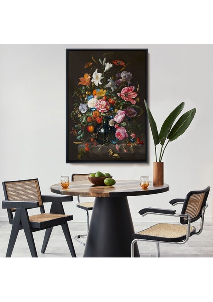 Çerçeveli Renkli Çiçekler Yağlıboya Görünüm Dekoratif Kanvas Duvar TABLOSU-5941
