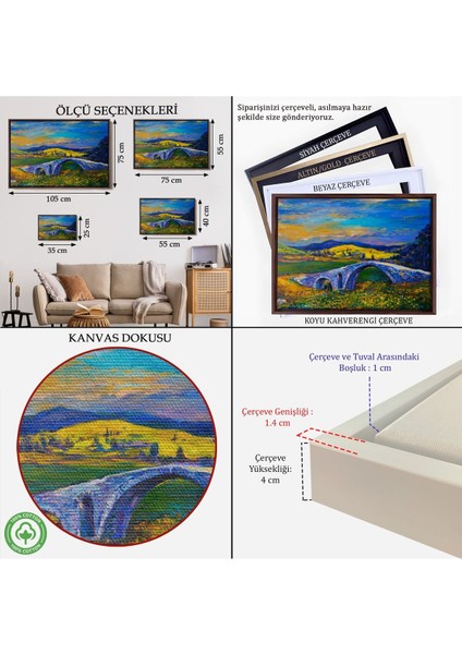 Çerçeveli Köy Taşköprüsü Günbatımı Manzarası Duvar TABLOSU-1202 indirimleri