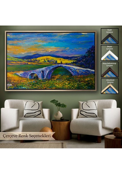 Çerçeveli Köy Taşköprüsü Günbatımı Manzarası Duvar TABLOSU-1202