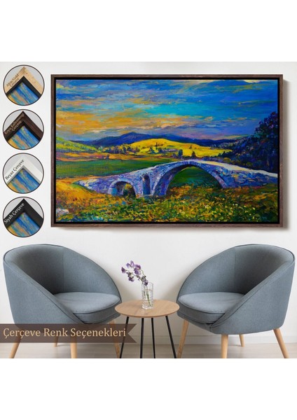 Çerçeveli Köy Taşköprüsü Günbatımı Manzarası Duvar TABLOSU-1202