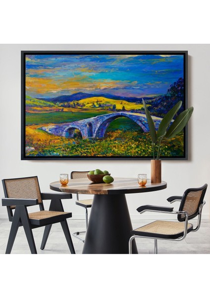Çerçeveli Köy Taşköprüsü Günbatımı Manzarası Duvar TABLOSU-1202