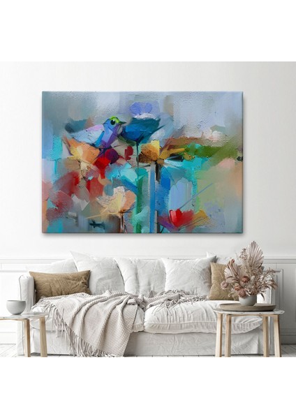 Modern Soyut Tarzda Çiçekler ve Kuş Dekoratif Kanvas Duvar TABLOSU-3701 fiyatları
