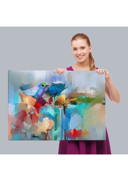 Modern Soyut Tarzda Çiçekler ve Kuş Dekoratif Kanvas Duvar TABLOSU-3701 fırsatları