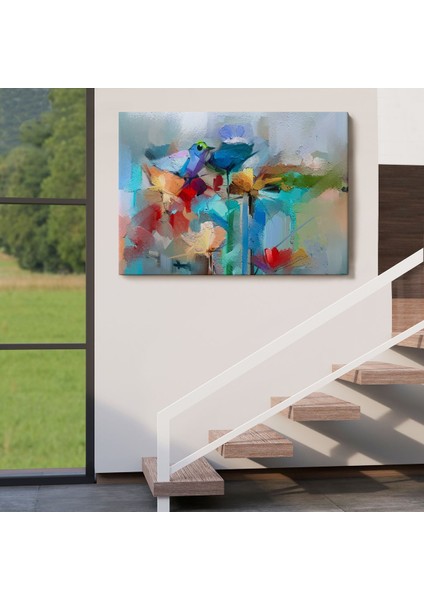 Modern Soyut Tarzda Çiçekler ve Kuş Dekoratif Kanvas Duvar TABLOSU-3701 indirimleri