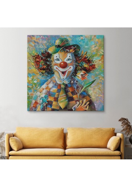 Bir Çiçekli Palyaço Yağlıboya Görünüm Dekoratif Kanvas Duvar TABLOSU-5838 fiyatları