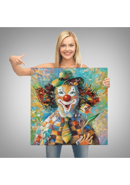 Bir Çiçekli Palyaço Yağlıboya Görünüm Dekoratif Kanvas Duvar TABLOSU-5838 modelleri