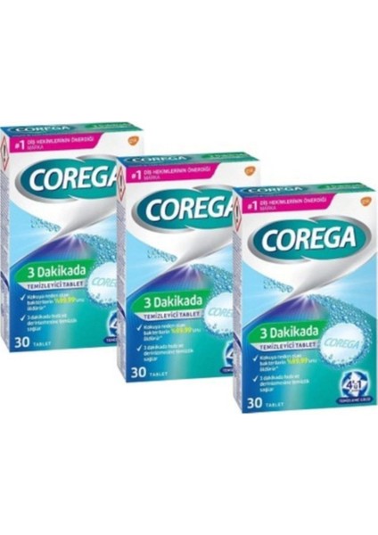 3 Dakikada Diş Protezi Temizleyici 30 Tablet x 3 Adet