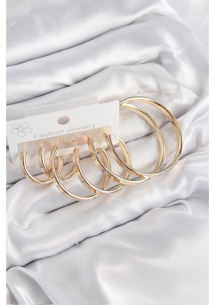 Pirinç Halka Model Gold Renk Kadın Set Küpe - TJ-BKP11055