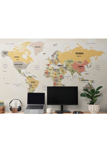 Dünya Haritası Duvar Kağıdı Ülke ve Başkentli İNGILIZCE-2745 fırsatları