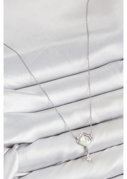 Pirinç Zirkon Taşlı Istiridye Model Gümüş Renk Kadın Kolye - TJ-BKO10417 fiyatları