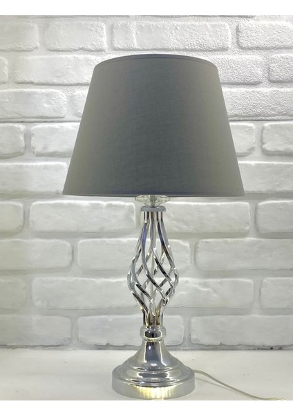 Krom Kaplama Rustik Burgu Metal Ayaklı Gri Konik Kumaş Şapkalı Abajur Modelleri fiyatları