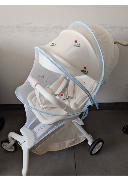 Pram Cibinlik Tam Kapak Bebek Sivrisinek Önleyici Kapak Nakış Gazlı Bez Güneşlik Perde Yaz Nefes Alabilir (Yurt Dışından)