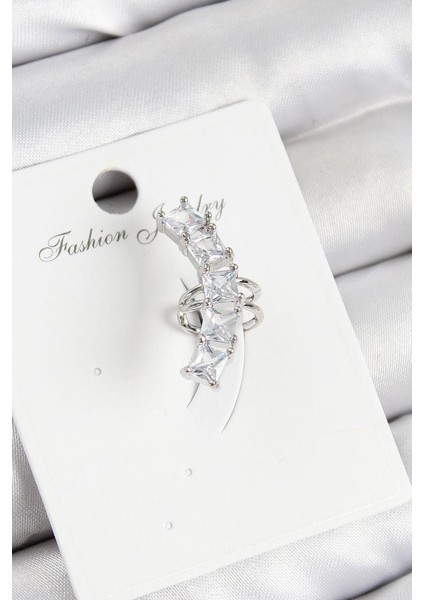 Pirinç Zirkon Taşlı Model Gümüş Renk Sağ Kıkırdak Küpe - TJ-BKP10999