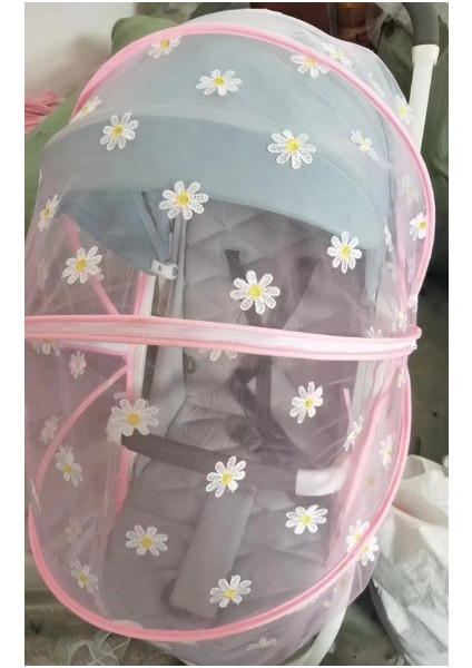 Pram Cibinlik Tam Kapak Bebek Sivrisinek Önleyici Kapak Nakış Gazlı Bez Güneşlik Perde Yaz Nefes Alabilir (Yurt Dışından)