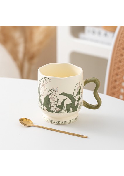 Lingering Flowers Kahve Fincanı ve Tabağı Seti Yüksek Değerli Seramik Kupa Suluboya Resim Moda Seramik Kahve Fincanı ve Tabağı (Yurt Dışından)