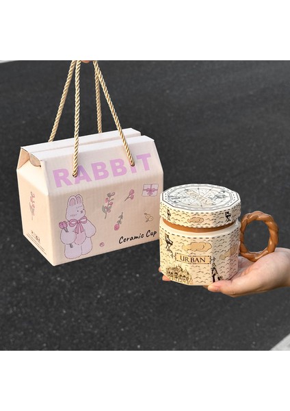 Duygu Kupa Kapaklı ve Kaşık Tasarımcı Kahve Fincanları Erkekler ve Kadınlar Için Niş Seramik Su Dakları Çift Süt Dakları (Yurt Dışından)