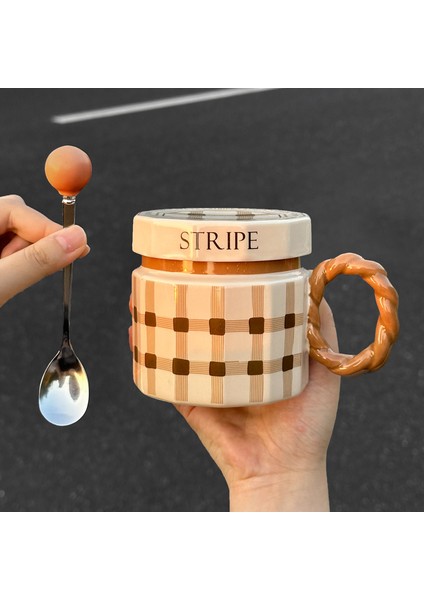 Duygu Kupa Kapaklı ve Kaşık Tasarımcı Kahve Fincanları Erkekler ve Kadınlar Için Niş Seramik Su Dakları Çift Süt Dakları (Yurt Dışından)