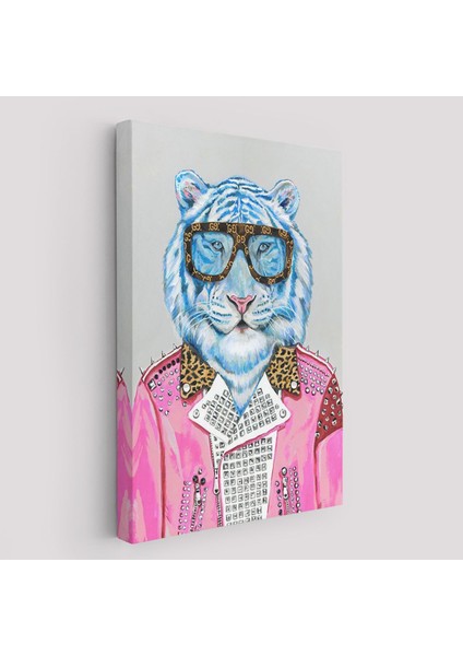 Tüketim Bağımlısı Pembe Ceketli Kaplan Duvar TABLOSU-6156