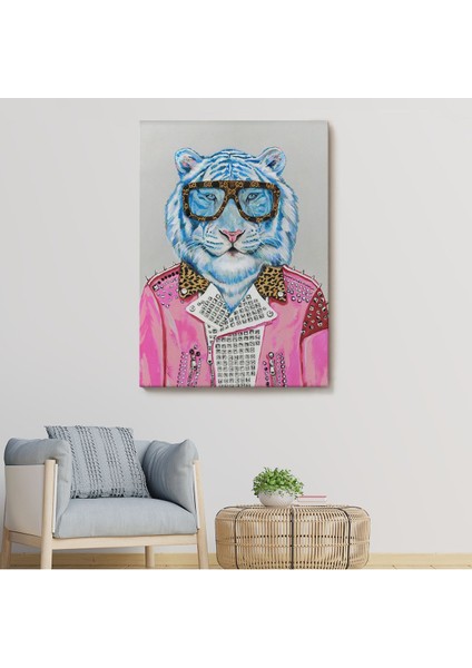 Tüketim Bağımlısı Pembe Ceketli Kaplan Duvar TABLOSU-6156 fiyatları