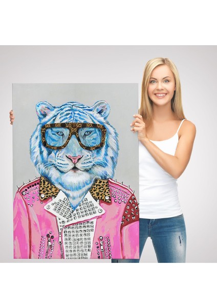 Tüketim Bağımlısı Pembe Ceketli Kaplan Duvar TABLOSU-6156 modelleri