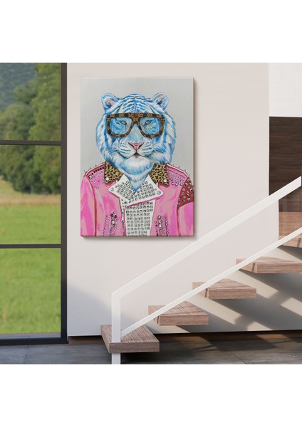 Tüketim Bağımlısı Pembe Ceketli Kaplan Duvar TABLOSU-6156 fırsatları