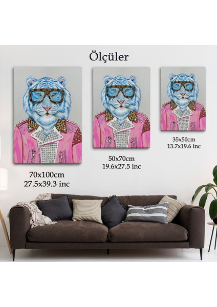 Tüketim Bağımlısı Pembe Ceketli Kaplan Duvar TABLOSU-6156 indirimleri