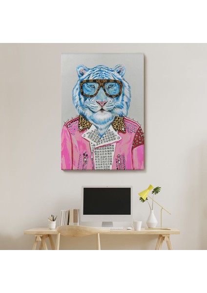 Tüketim Bağımlısı Pembe Ceketli Kaplan Duvar TABLOSU-6156