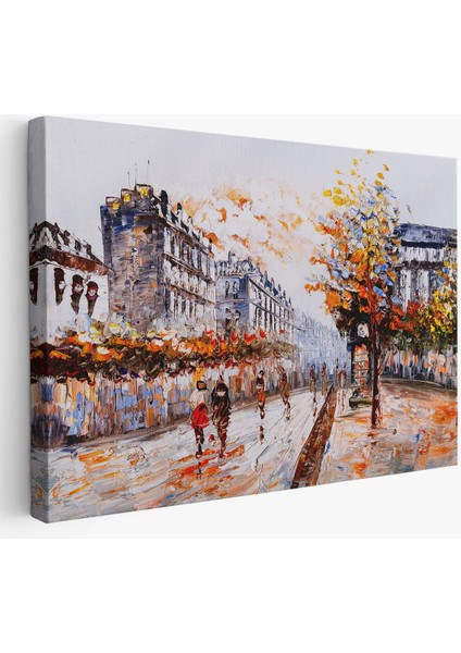 Paris Sokakları Yağlıboya Görünüm Dekoratif Kanvas Duvar TABLOSU-3483
