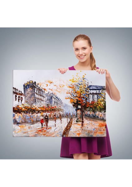 Paris Sokakları Yağlıboya Görünüm Dekoratif Kanvas Duvar TABLOSU-3483 fırsatları