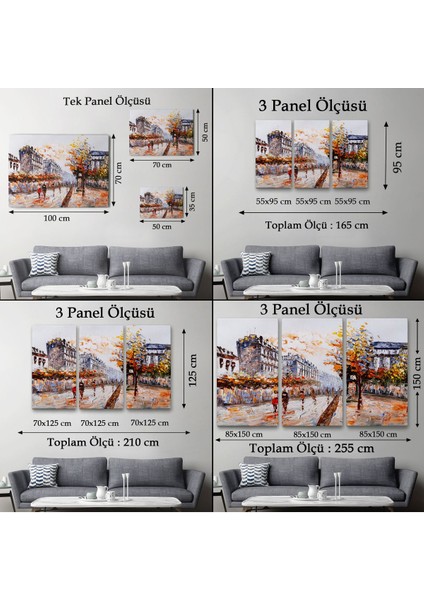 Paris Sokakları Yağlıboya Görünüm Dekoratif Kanvas Duvar TABLOSU-3483