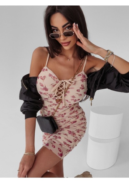 Multisifon Göğüs Bağcıklı Dijital Baskılı Slim Elbise modelleri