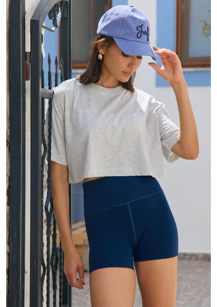 Aura Crop T-Shirt Gri Melanj