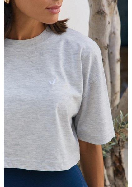 Aura Crop T-Shirt Gri Melanj fiyatları