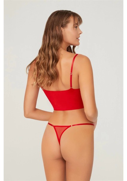 Cotonhill Önü Dantelli Tül Detaylı Kadın Tanga Külot -Kırmızı fiyatları