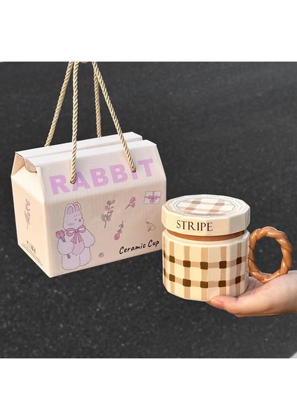 Duygu Kupa Kapaklı ve Kaşık Tasarımcı Kahve Fincanları Erkekler ve Kadınlar Için Niş Seramik Su Dakları Çift Süt Dakları (Yurt Dışından)