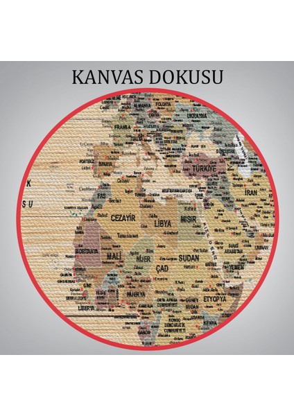 Ahşap Görünümlü Türkçe Dünya Haritası Son Derece Ayrıntılı Eğitici Kanvas Tablo 2991