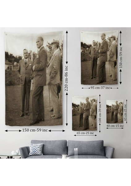Atatürk ve Celal Bayar Kılıç Ali ile Muhafız Alayında Denetlemede Bulunurken Duvar Örtüsü 6259 modelleri