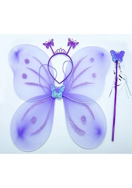 Lila Renk Kelebek Kanadı Tacı ve Sopası 50 x 37 cm (4887)