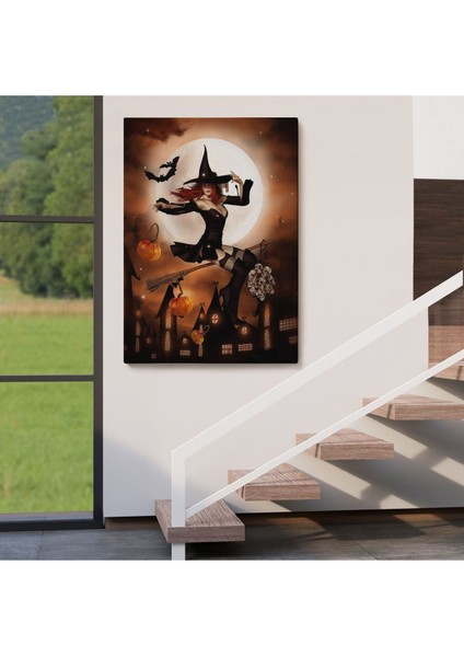 Süpürge ile Uçan Cadı, Cadılar Bayramı Hediyesi, Hellowen Tablo -6271 fırsatları