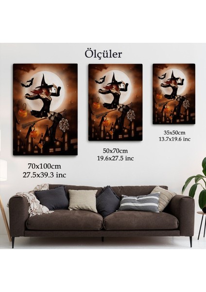 Süpürge ile Uçan Cadı, Cadılar Bayramı Hediyesi, Hellowen Tablo -6271 indirimleri