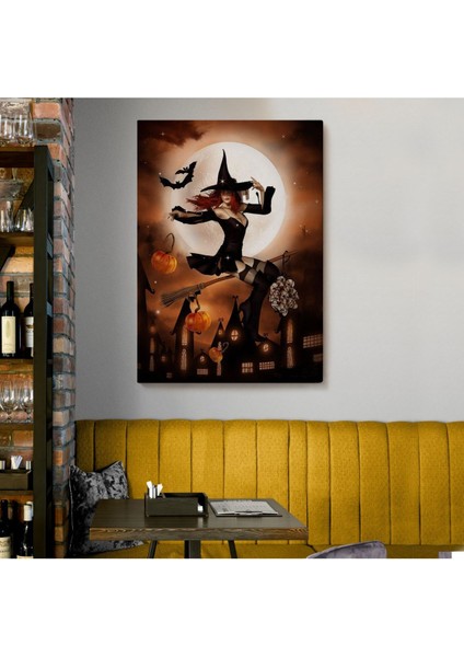 Süpürge ile Uçan Cadı, Cadılar Bayramı Hediyesi, Hellowen Tablo -6271