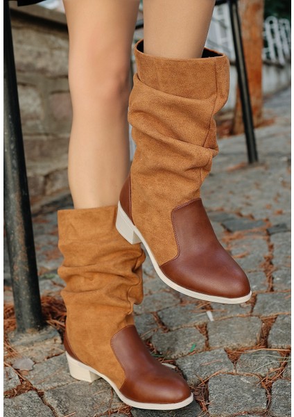 Bernishoes Jolin Taba Cilt Süet Detaylı Çizme