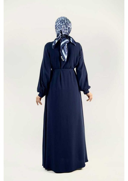 Birit Detaylı Düğmeli Ferace 6043 Lacivert