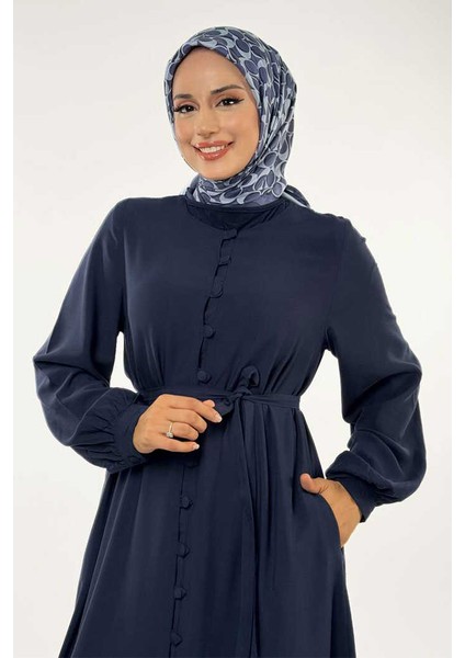 Birit Detaylı Düğmeli Ferace 6043 Lacivert modelleri