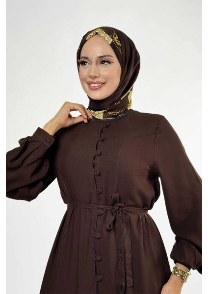 Birit Detaylı Düğmeli Ferace 6043 Kahverengi modelleri