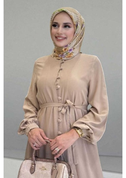 Birit Detaylı Düğmeli Ferace 6043 Vizon modelleri