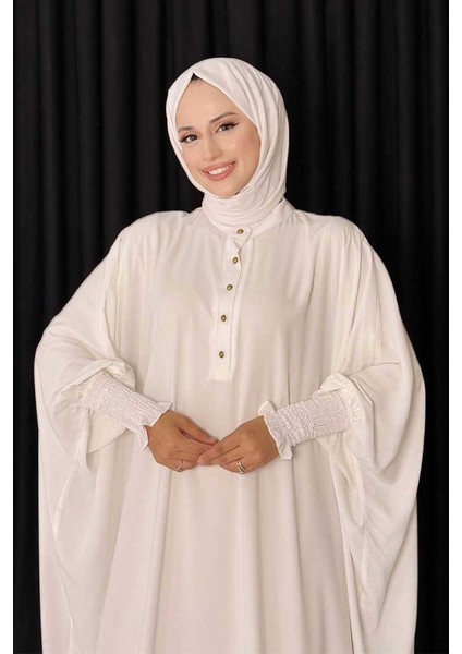 Düğme Detaylı Yarasakol Cilbab 6042 Ekru modelleri