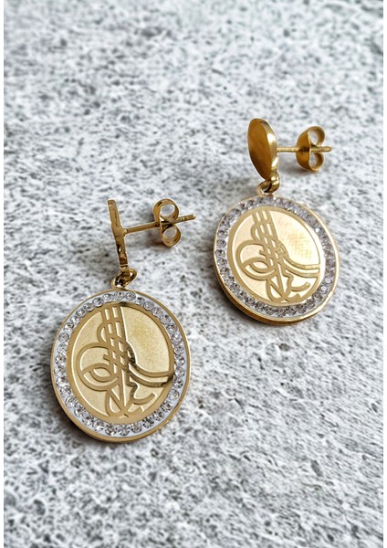 Sallantılı Lüks Tuğra Figürlü Gösterişli Küpe